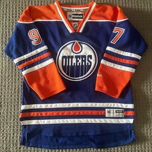 REEBOK CONNOR McDAVID ROOKIE YEAR EDMONTON OILERS NHL HOCKEY JERSEY SZ L/XL BOYS